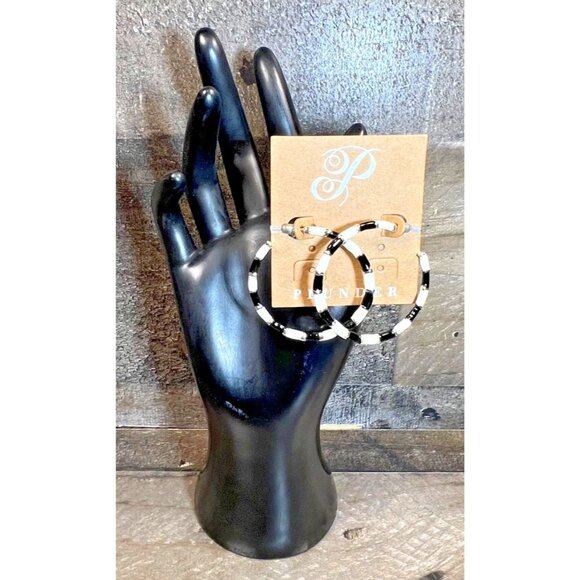 Plunder Dana Earrings - Black and white hoops - Brand new in Box - Picture 1 of 5